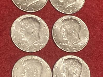 6 Vintage Kennedy Half Dollars