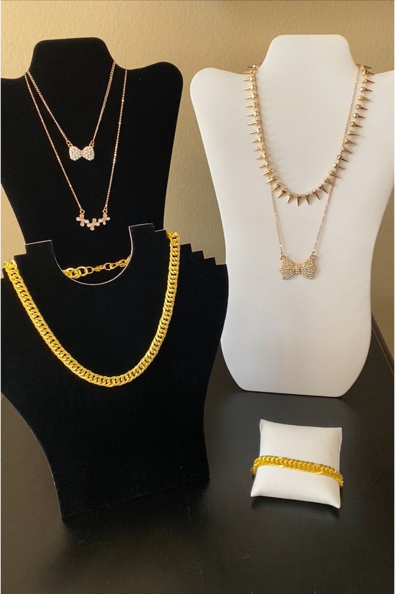 NEW! Gold Cuban Chain Necklaces & Bracelet, Bow w/ Pearls Rhinestones, Flower & Spike, Designs $11-$18 C-PIX