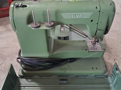 Vintage Elna Supermatic Sewing Machine with Case - Green, Portable Household Sewing