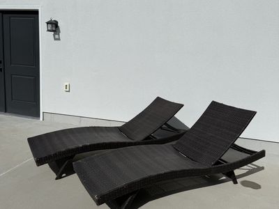 Patio-2 Chase Lounges, metal frame and rattan/bamboo weave