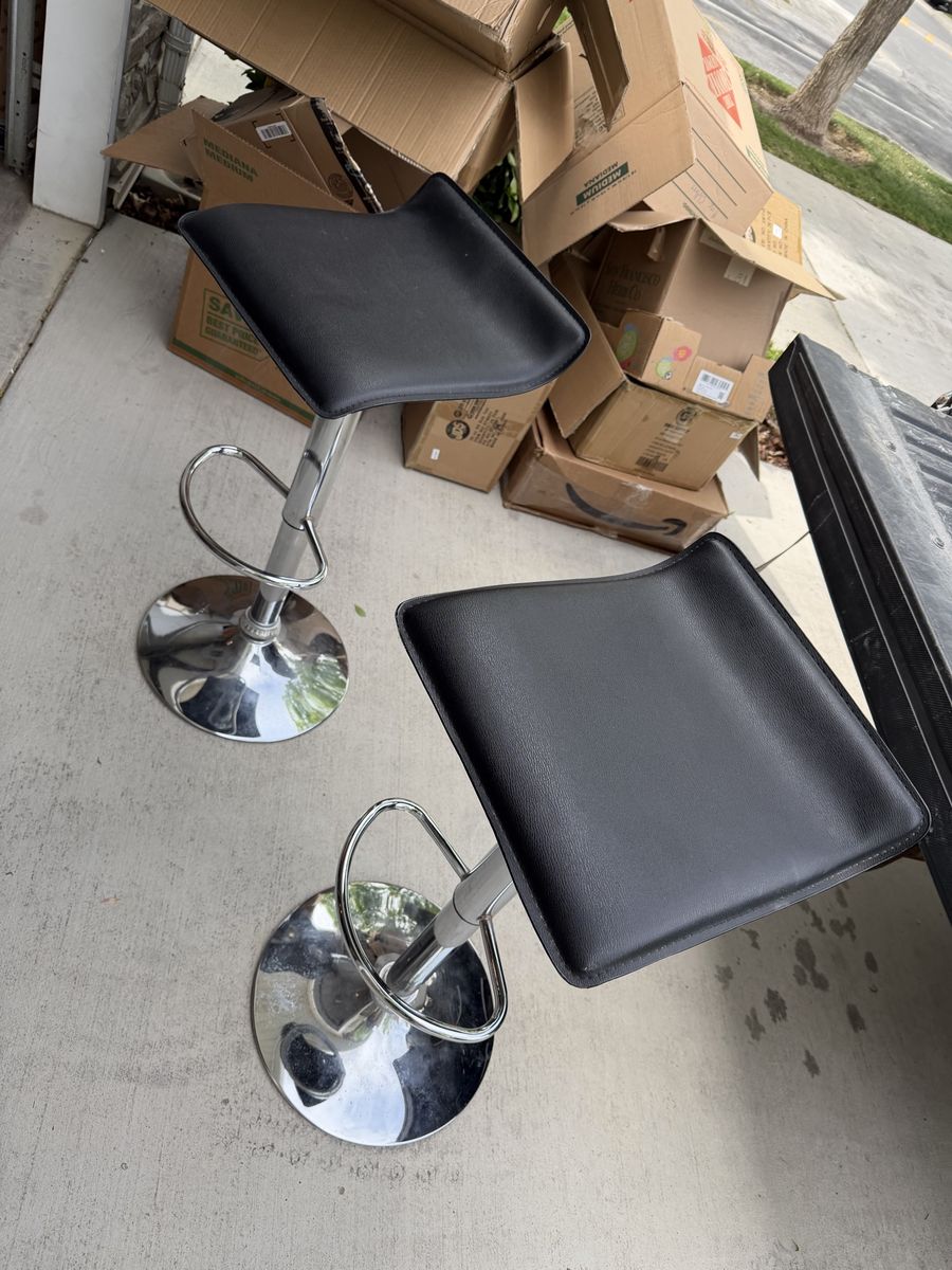 2 Black Leather Bar Stools