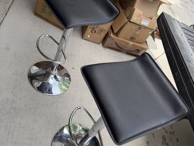 2 Black Leather Bar Stools