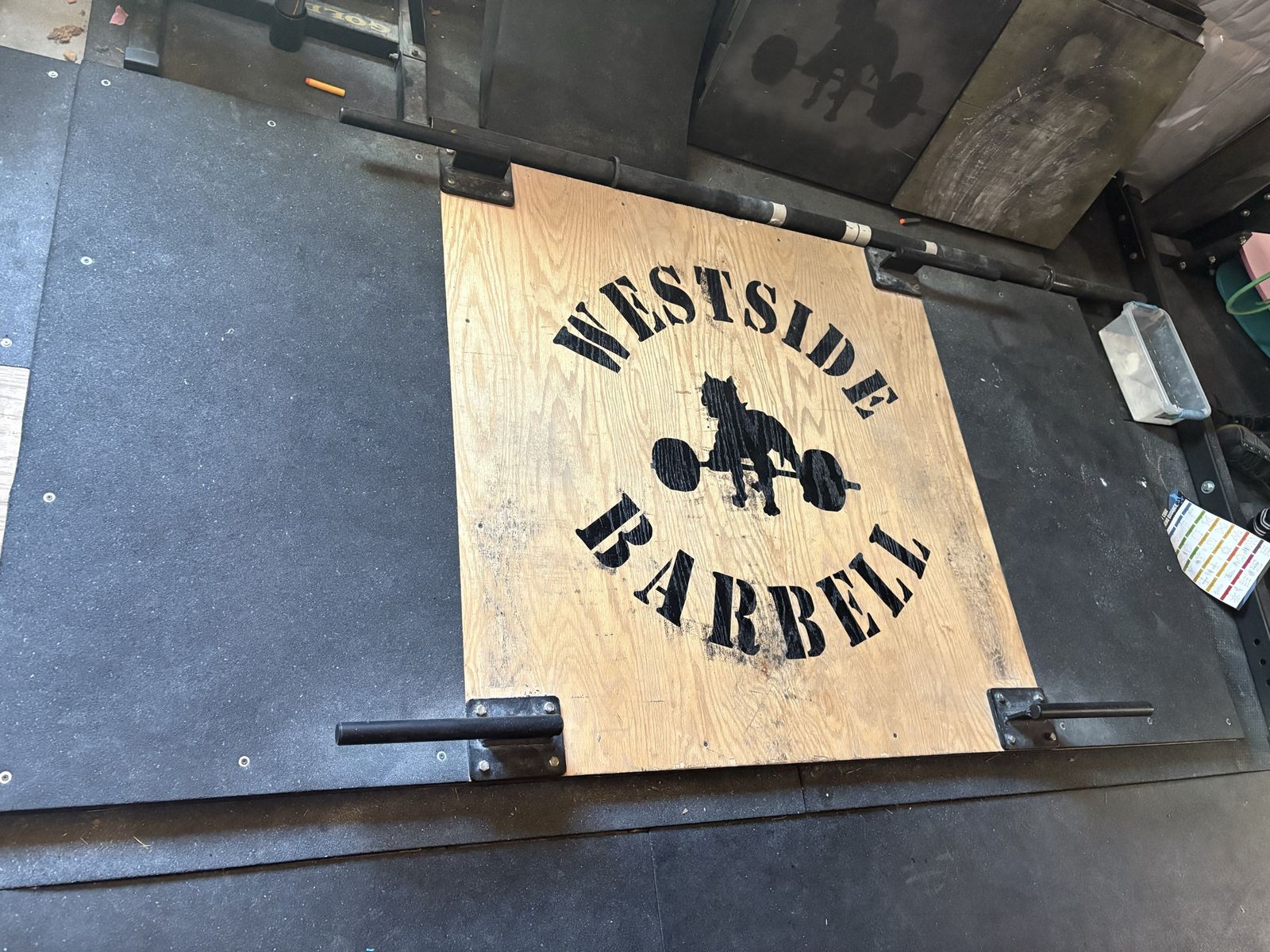 Custom Deadlift platform with logo and band pegs