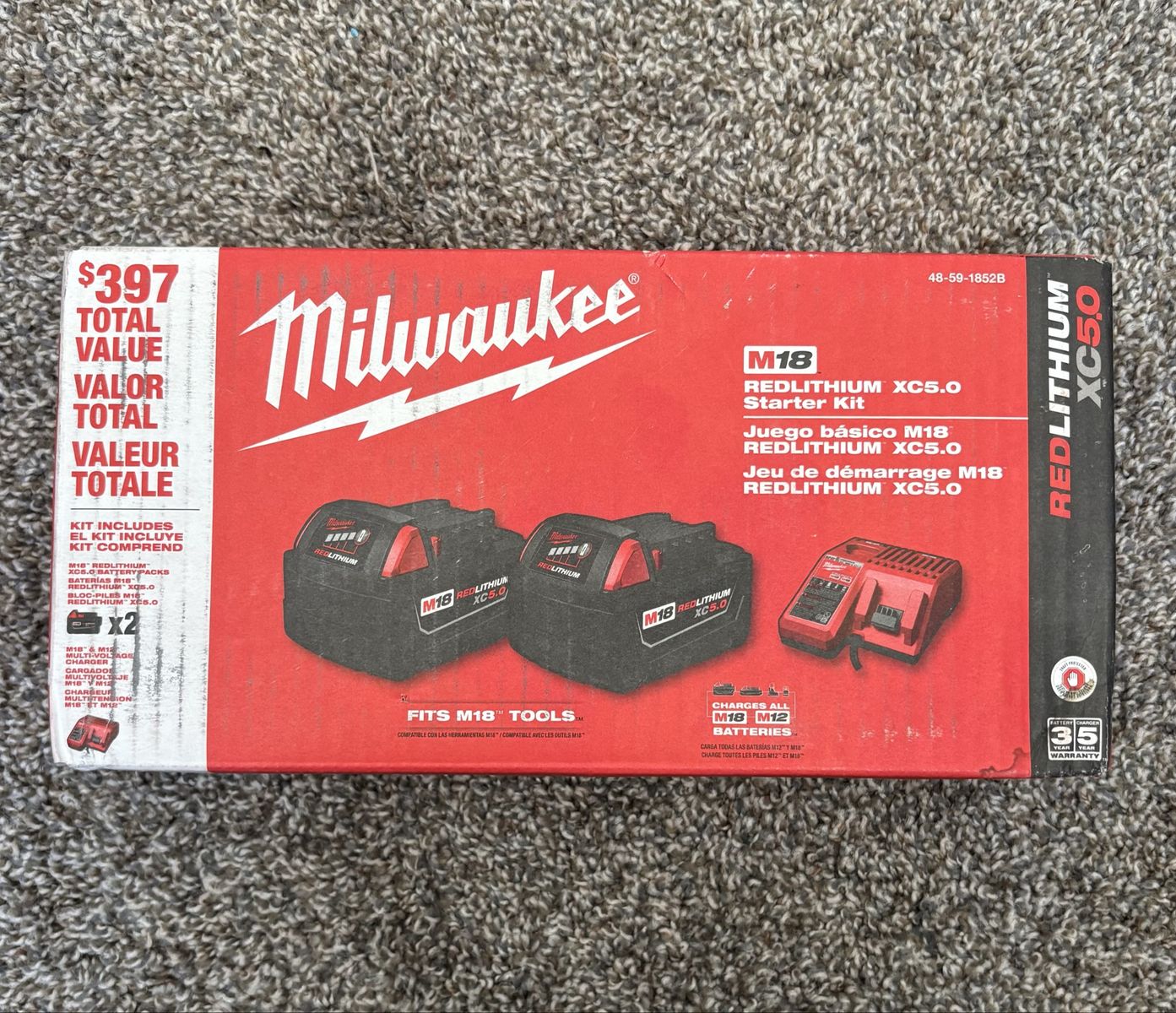 Milwaukee M18 REDLITHIUM XC5.0 Starter Kit - 2 Batteries & Charger