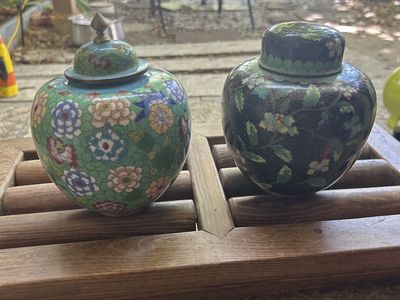 Vintage Chinese Cloisonne Enamel ginger Jars Set