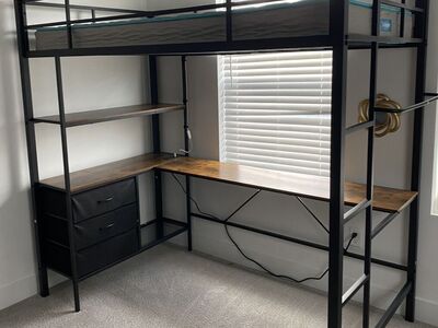 Lofted twin bed/ desk/ storage