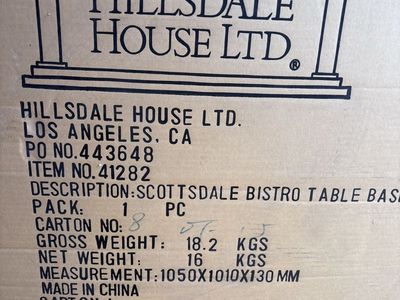 Hillsdale House Scottsdale Bistro Table Base & Glass Top - NEW (Item 41282 & 41283)