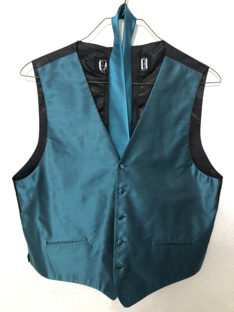 Men's Teal Formal Vest & Tie