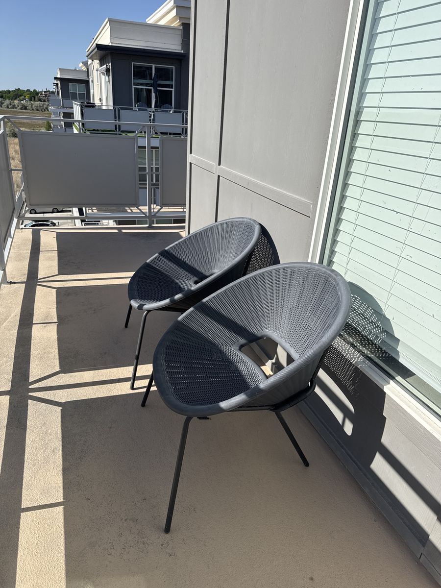 Pair of Modern Gray Woven Outdoor Patio Chairs - All-Weather Resin Wicker Design