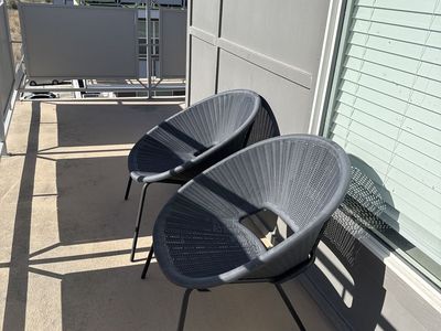 Pair of Modern Gray Woven Outdoor Patio Chairs - All-Weather Resin Wicker Design