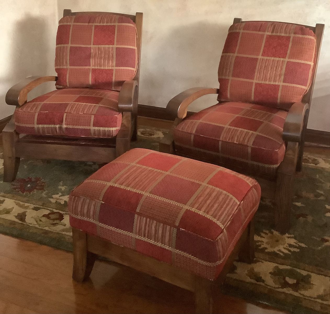 Large Solid-Wood Pearson Arm Chairs with Ottoman