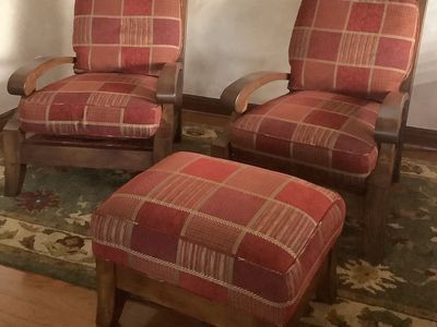Large Solid-Wood Pearson Arm Chairs with Ottoman