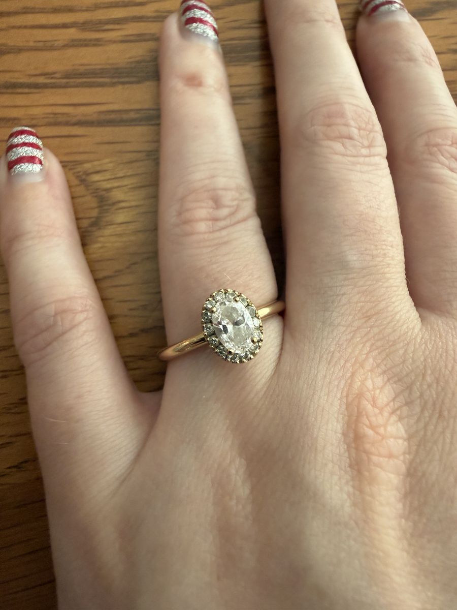 Bespoke Halo Engagement Ring Oval .5 Carat Lab-Grown Diamond, 14k gold
