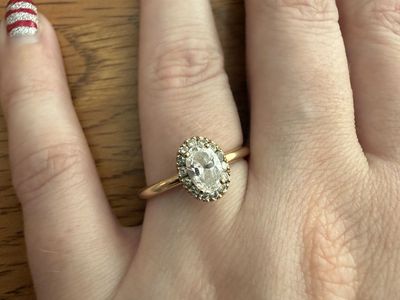 Bespoke Halo Engagement Ring Oval .5 Carat Lab-Grown Diamond, 14k gold
