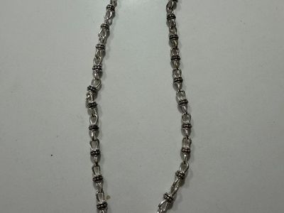 Silver Tone Chain Necklace with Textured Links Used