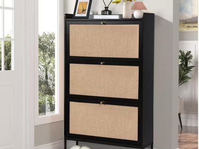 Black Wooden Shoe Storage Cabinet with Drawer