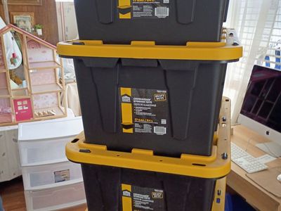 6 Boxes Project Source Commander Heavy Duty 17 Gal Storage Garage Totes