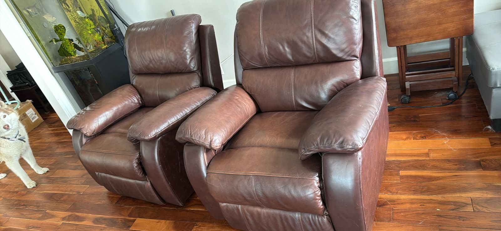 Pair of Used Brown Leather Recliners - Comfortable Home Seating