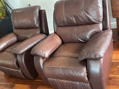 Pair of Used Brown Leather Recliners - Comfortable Home Seating