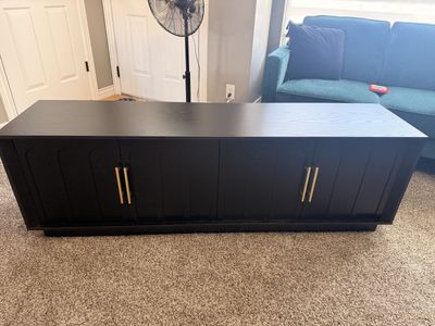 Black Modern TV Stand Media Console with Gold Hardware