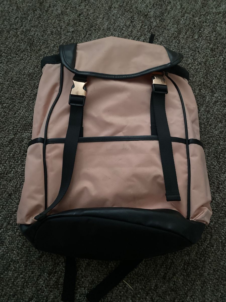 Unbranded Pink & Black Buckle Flap Backpack with Gold-Tone Hardware
