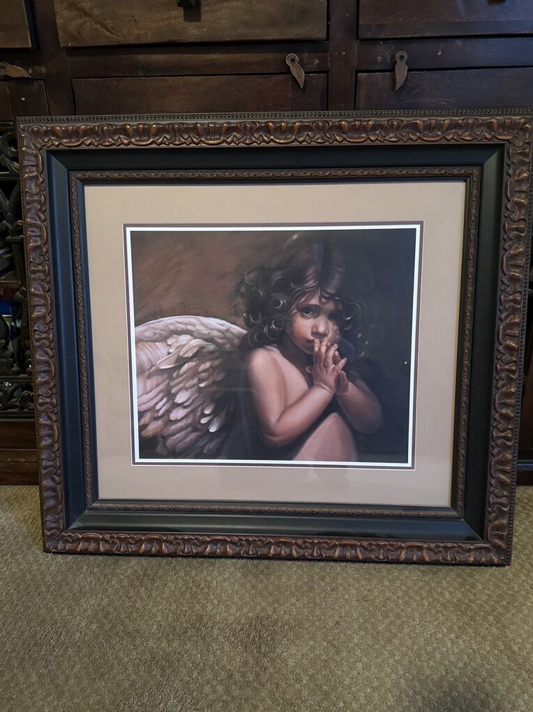 Child Angel photo. Wood Trim. Beautiful. See Pics