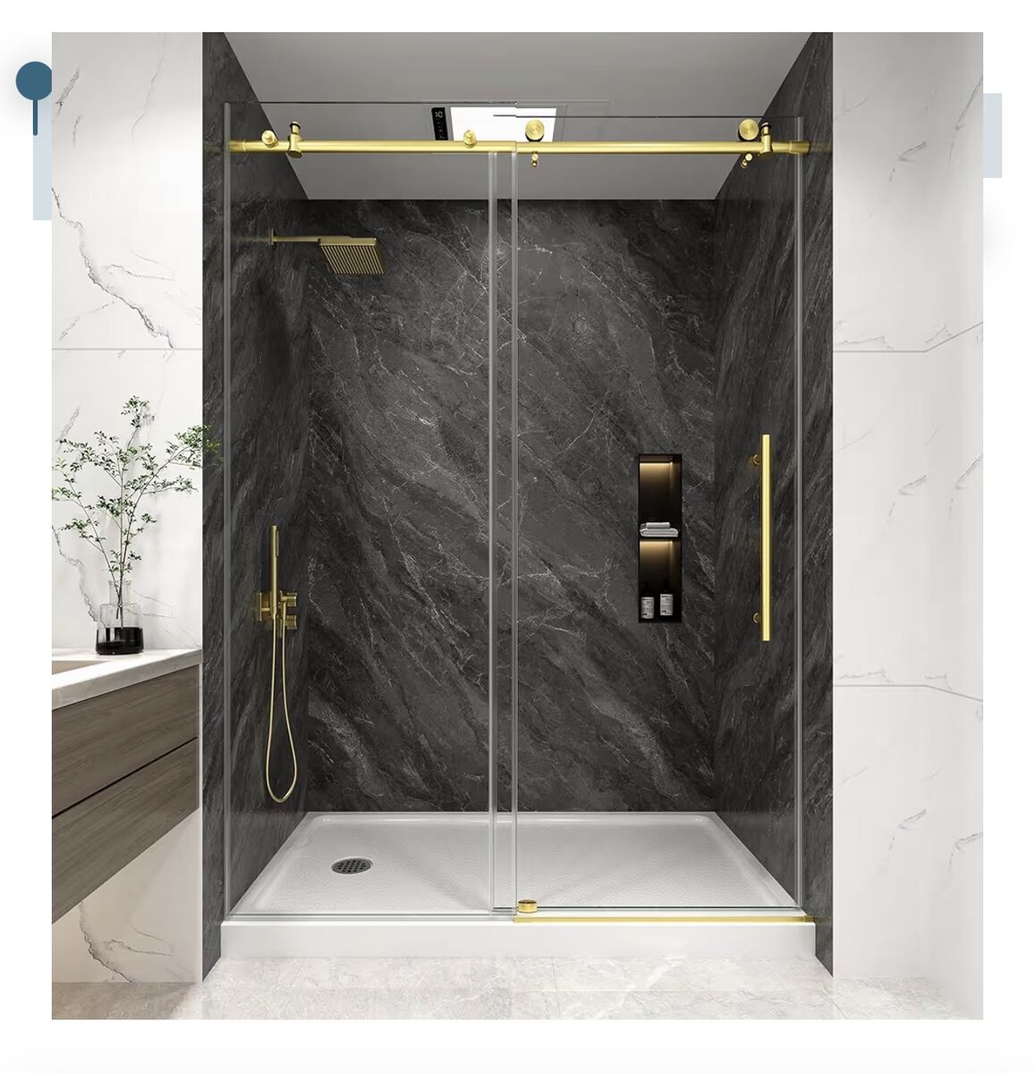 Frameless Shower Door, 55-60" W x 76" H Sliding Glass Shower Door, 1/4" (6mm) Thick Tempered Clear Glass