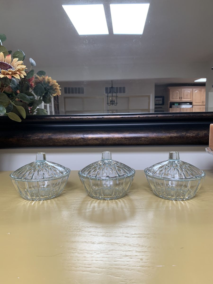 Vintage KIG Indonesia Glass Candy Bowls with Lids