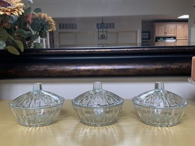 Vintage KIG Indonesia Glass Candy Bowls with Lids