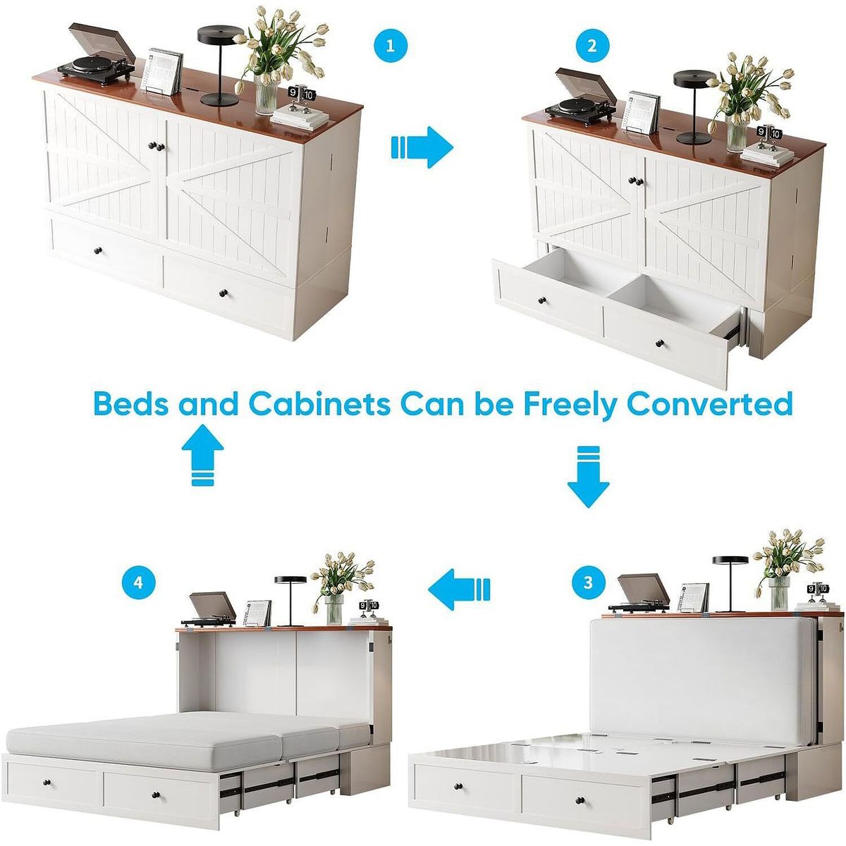 Murphy Storage Cabinet Bed with Foldable Panel, Mattress Included for Small Spaces Home Office Guest