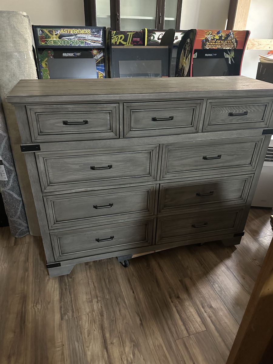 Large Gray Dresser with 9 Drawers - 58" x 18.5" x 46.25"