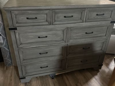Large Gray Dresser with 9 Drawers - 58" x 18.5" x 46.25"