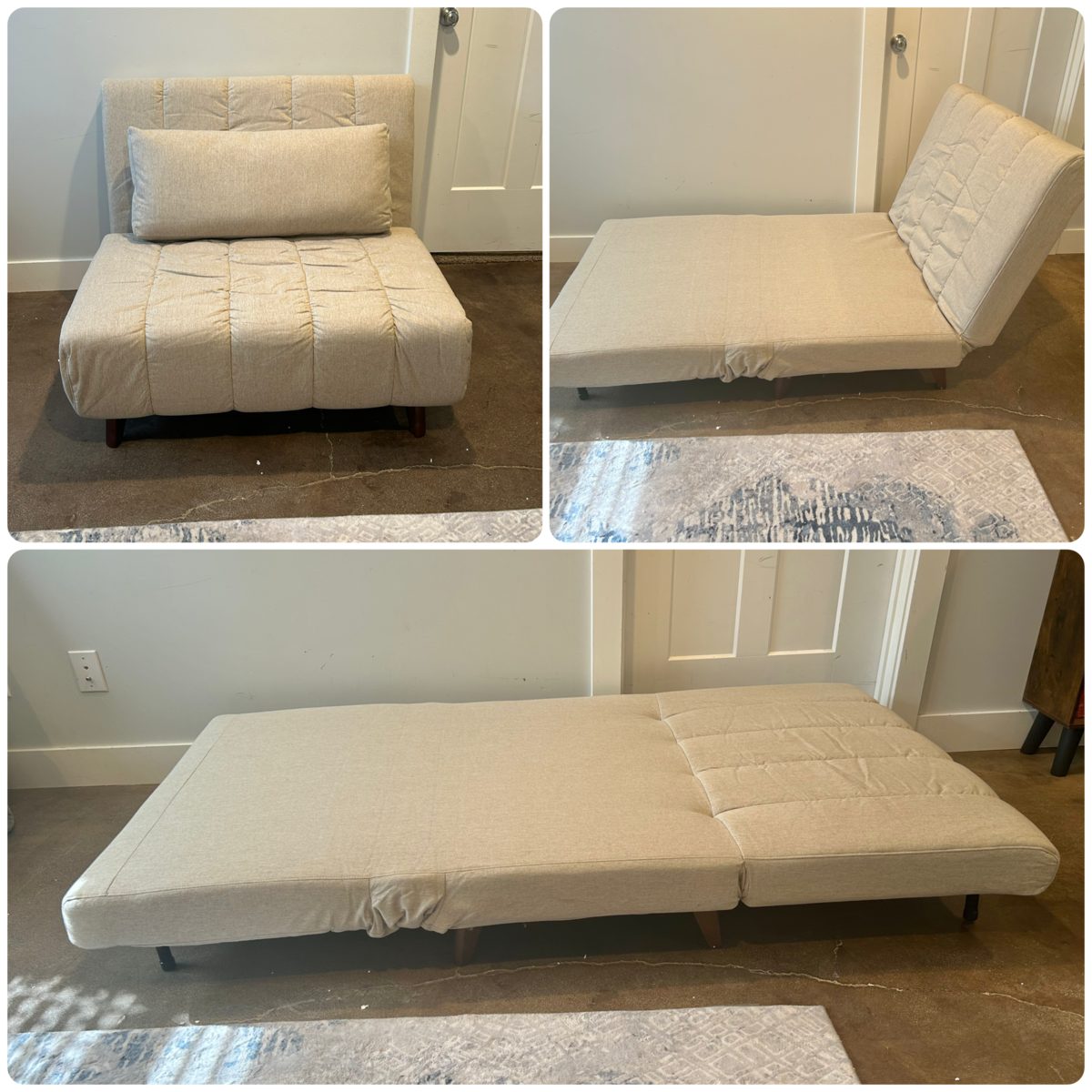 New Beige Convertible Futon Chair Lounge Bed 3 Ways