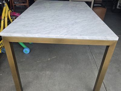 Crate & Barrel Parsons White Marble Top/ Brass Base 60 W x 36 D x 30 H Dining Table