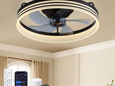 16" Matte Black Low Profile Smart Ceiling Fan with Lights