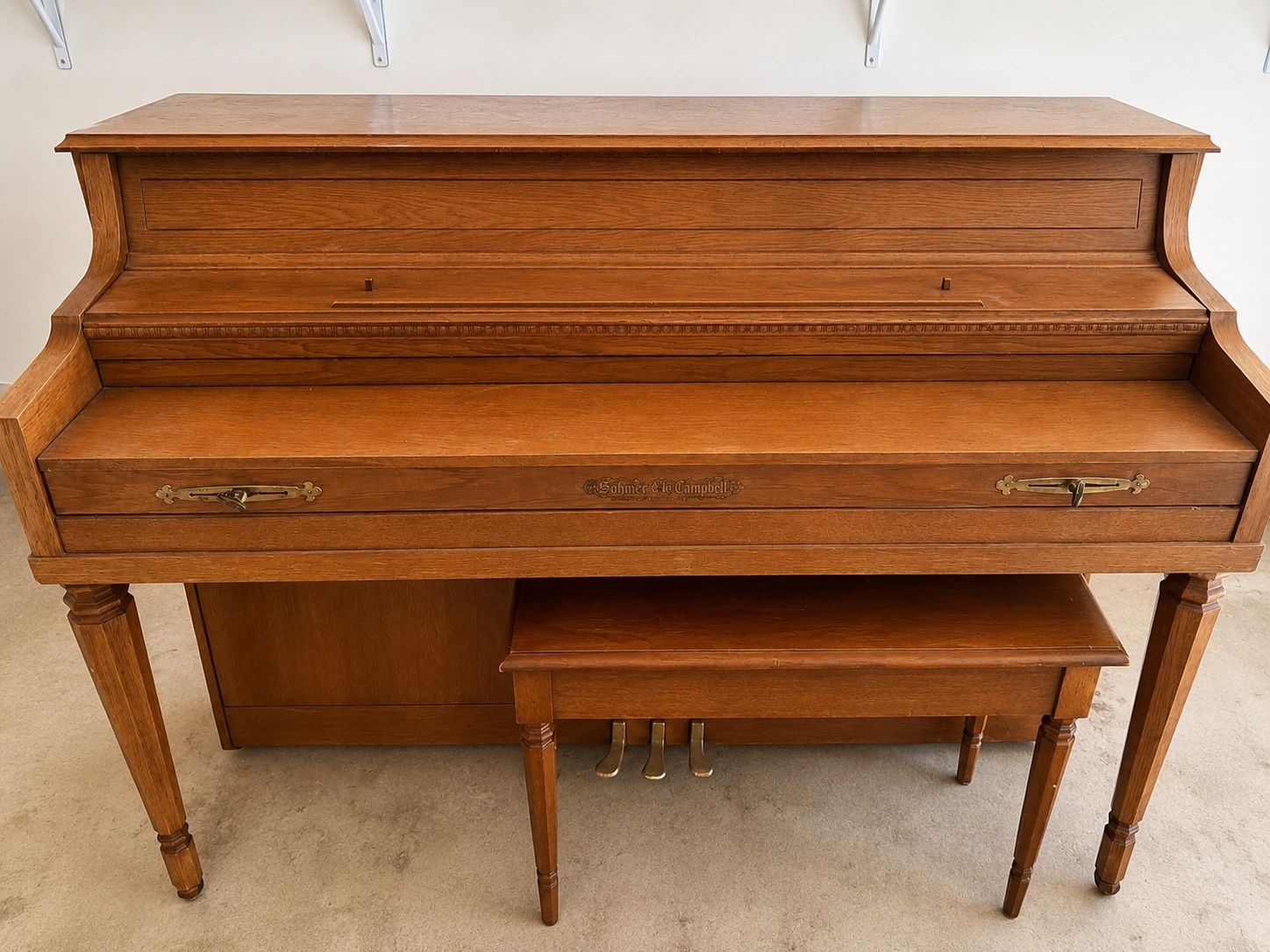Sohmer & Co. Campbell Wooden Upright Piano with Matching Bench