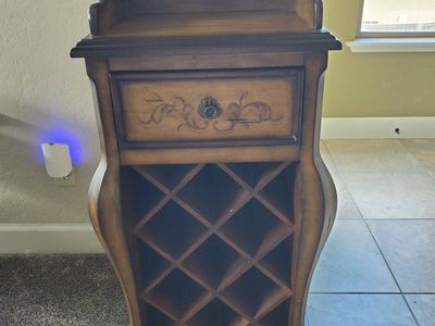 Ornate Wood Wine Rack Cabinet with Drawer & Shelf - Holds 7 Bottles