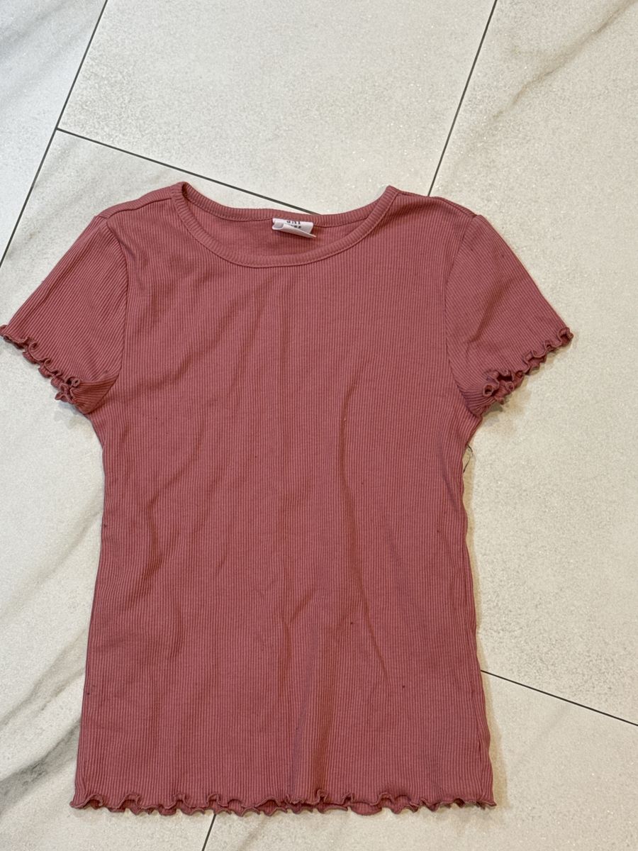 GAP Kids Girls Size Large (10) Pink Ribbed Short Sleeve Lettuce Trim Top