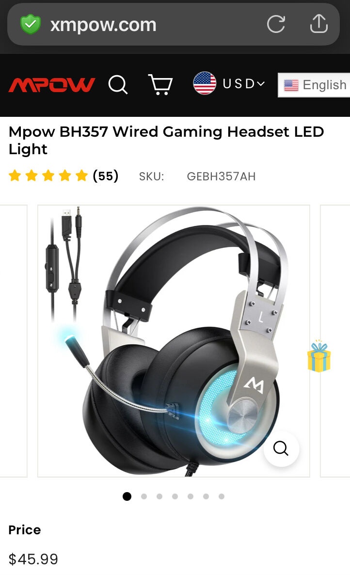Wired, Over Ear Gaming Headset, like new $15