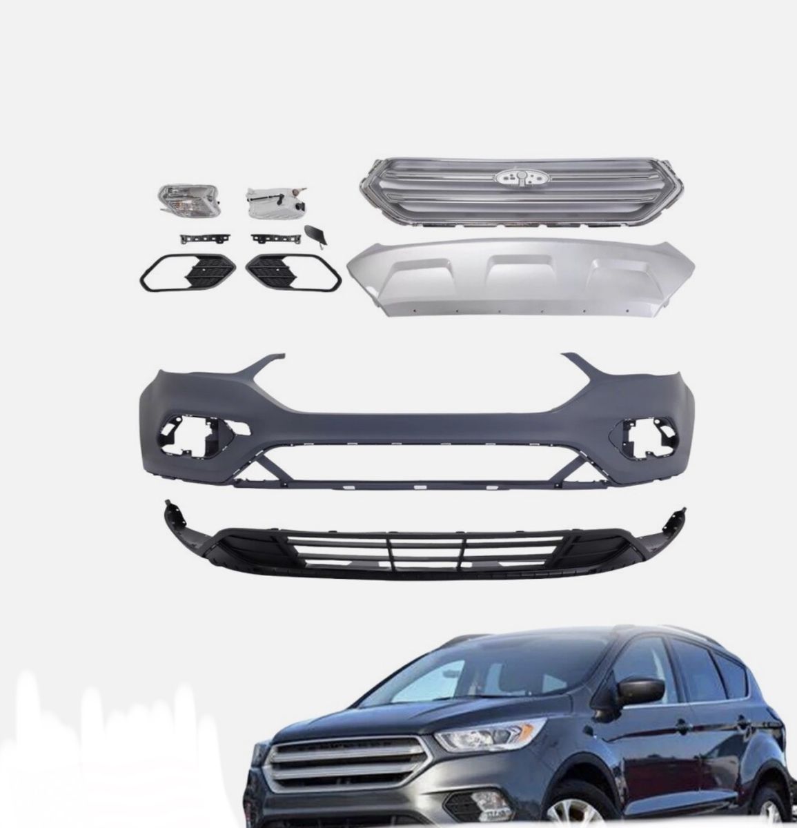 For Ford Escape 2017-2019 Primed Bumper Cover Set Fog Lamp GJ5Z-17757-APTM New