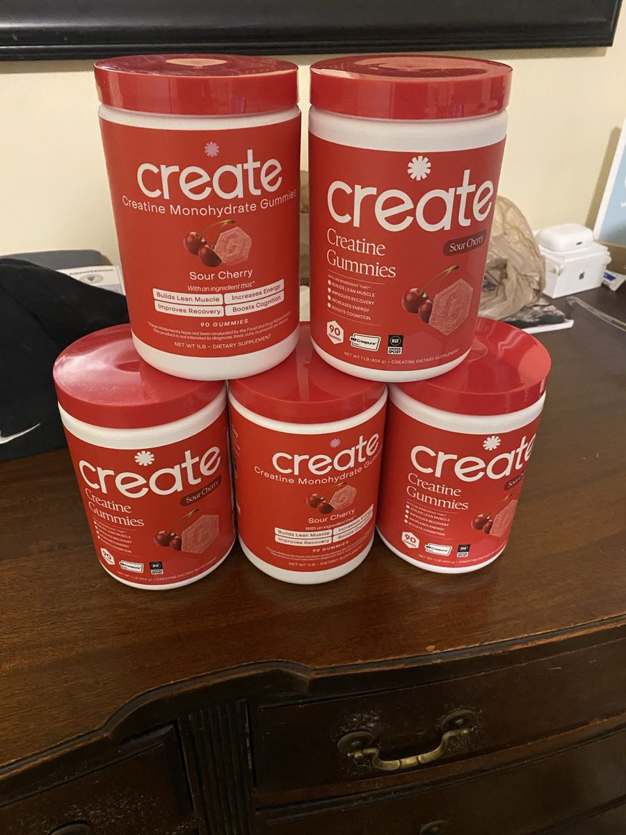 Create Creatine Monohydrate Gummies - Sour Cherry 1 lb (90 Gummies) - Lot of 5