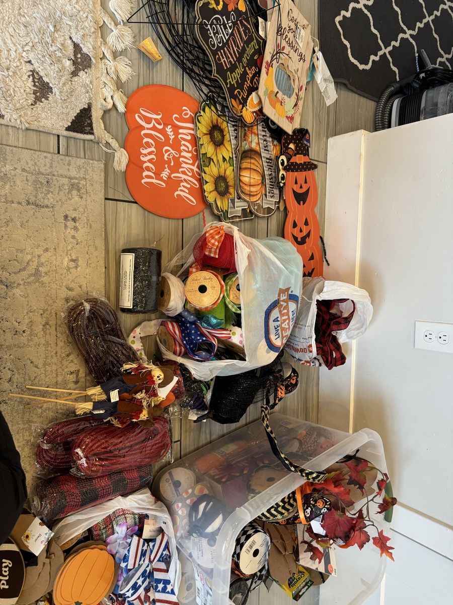 Large Lot of Fall and Halloween Craft Supplies, Ribbons, and Decor