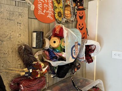 Large Lot of Fall and Halloween Craft Supplies, Ribbons, and Decor
