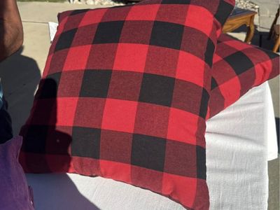 Red & Black Buffalo Plaid Throw Pillows – 22” Feather-Filled