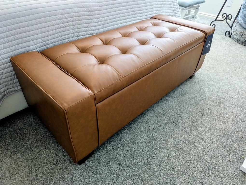 BRAND NEW Beautiful Cognac Storage Bench