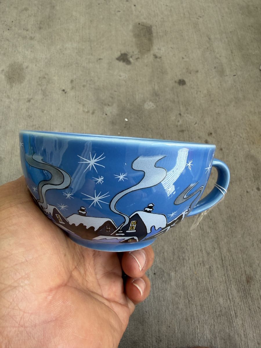 Christmas Winter Scene Mug Cup Blue "Merry Christmas!" Soup Coffee Cocoa