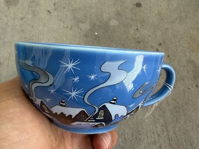 Christmas Winter Scene Mug Cup Blue "Merry Christmas!" Soup Coffee Cocoa