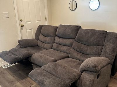 Gray Reclining Couch - 3 Seater Sofa with Manual Recline