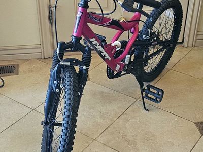 Hyper Shocker 20" Kids' Mountain Bike - Pink, Full Suspension, Shimano 7 Gears