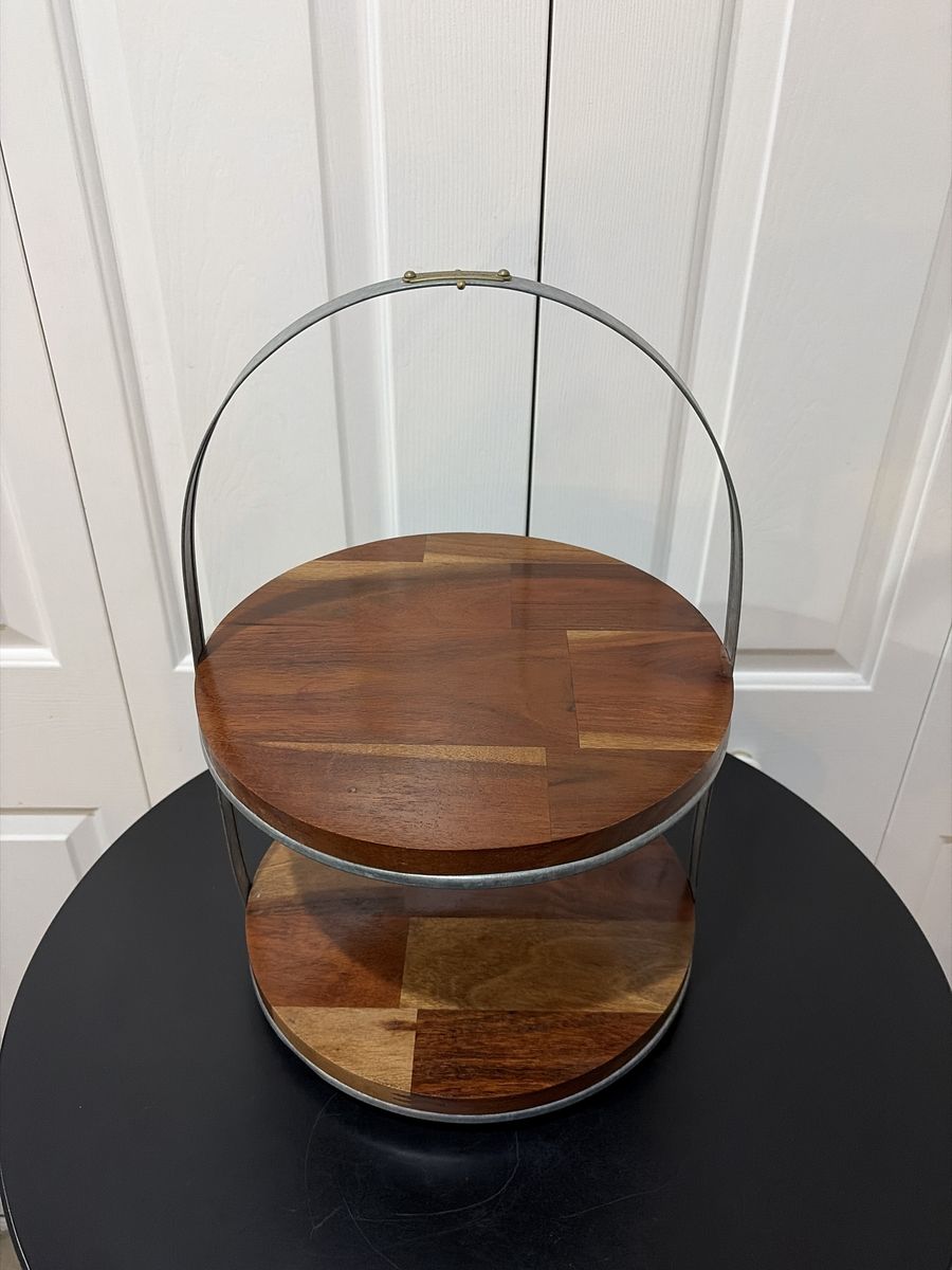 Hearth & Hand with Magnolia Two-Tier Wood and Galvanized Metal Cake/Pie  Stand